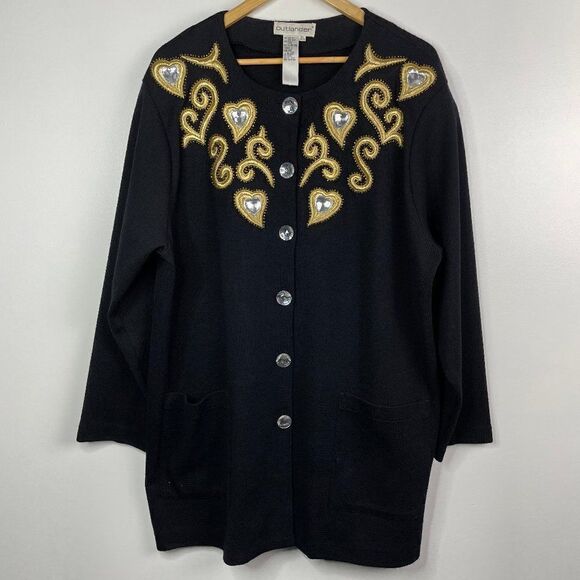 Vintage Sweaters - Vintage  Outlander  Wool Blend Glamour Overcoat Sweater Jacket  Black  Chunky 3X